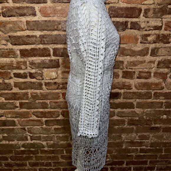 Misguided NWT High Neck Structured Lace Midi Dress Grey Sz 10 Body Con Cutout - Picture 9 of 16